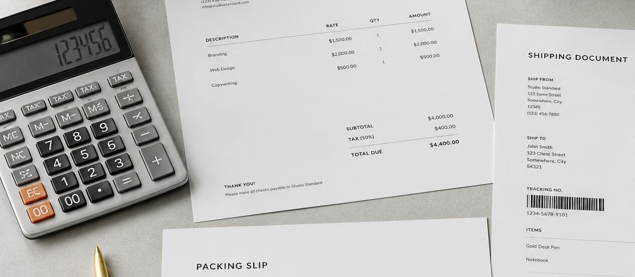 Freight quote and rates displayed with receipt and invoice